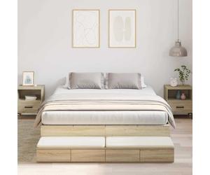 Pin Massif Rangement Moderne Chêne Sonoma 140 cm | Cadre de lit avec rangement et tiroirs Chêne Sonoma 140 cm, sommier intégré moderne avec 4 tiroirs, literie 190x140, bois