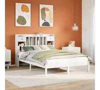 Pin massif rangement tête de lit sommier lattes blanc 140x200 cm | Lit Bibliothèque avec Sommier 140x200 Blanc Pin Massif Rangement Livres Tablette 2 Tiroirs Chambre Moderne Petit Espace