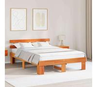 Pin Massif Robuste Moderne Minimaliste 140 x 200 cm Marron | Cadre de lit avec tête de lit Brun cire 140 x 200 cm Pin massif moderne sommier inclus chambre contemporaine