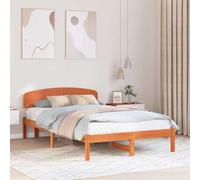 Pin Massif Robuste Moderne Minimaliste Tête de lit Marron 140 x 190 cm | Cadre de lit avec tête de lit Brun cire 140 x 190 cm Pin massif Solide Moderne Literie Chambre Ensemble
