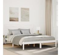 Pin massif robuste sommier à lattes chambre rustique 140x210 cm Blanc | Cadre de lit extra long sans matelas 140x210 cm bois massif blanc avec sommier à lattes et tête de lit rangement chambre à