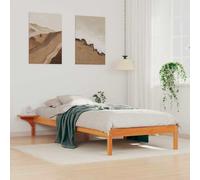 Pin Massif Tables de Chevet intégrées Design Moderne Marron 80 x 210 cm | Cadre de lit avec tables de chevet Brun cire 80x210 cm Pin massif Plateforme moderne avec rangement intégré lit à lattes pour