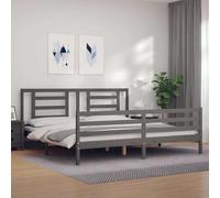 Pin massif Tête de lit fonctionnelle Cadre de lit basique 200x200 cm Gris | Cadre de lit bois massif gris 200x200 cm sommier à lattes inclus sans matelas