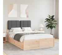 Pin Massif tête de lit rembourrée Design Moderne Chic 120 x 200 cm Gris | Cadre de lit avec tête de rembourrée Gris foncé, à plateforme en pin massif 120x200cm, sommier à lattes sans ressort, tête de