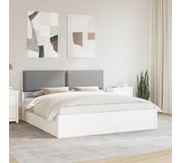 Pin Massif tête de lit rembourrée Design Moderne Gris Clair 200x200 cm | Cadre de lit avec tête de rembourrée Gris clair en pin massif, Lit empereur à plateforme lattes sans sommier, sommier lattes