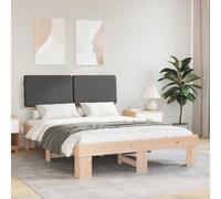 Pin Massif Tête de lit rembourrée Modèle Moderne Gris 120x190 cm | Cadre de lit avec tête de rembourrée Gris foncé, sommier à lattes intégré en pin massif, literie moderne rembourrée