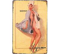 Pin Up Girl - Décoration murale de salle de bain - Décoration murale de cuisine - Affiche en métal - 20,3 x 30,5 cm