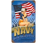 Pin Up Girl Us Navy Décoration murale en métal Poster Bar Restaurant 30,5 x 20,3 cm