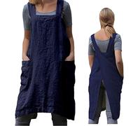Pinafore Tablier à dos croisé pour femme avec poches pour le travail, le jardinage, la cuisine, la peinture et la pâtisserie, bleu, 3X-Large
