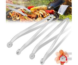 Pince à barbecue en acier inoxydable avec roulettes, réversible, longue, pour le barbecue et la cuisine