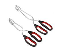 Pince à Barbecue - Inox - 2pcs - Poignées Antidérapantes - Résistantes à la Chaleur - Noir et Rouge