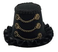Pince à cheveux féminine accentuée de dentelle avec chaîne, Black | Couvre-chef féminin avec chaîne en métal ornée et décoration de ruban complexe pour les occasions spéciales et les