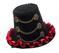 Pince à cheveux féminine accentuée de dentelle avec chaîne, Red | Couvre-chef féminin avec chaîne en métal ornée et décoration de ruban complexe pour les occasions spéciales et les