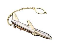 Pince à Cravate Homme Pince à cravate Simple for homme, 2 pièces, plaqué or, en forme d'avion, boutons de manchette pilote, épingle bâton