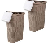 Pince à feuilles en bois, capacité de 40 litres, avec fentes, en deux parties, marron, avec couvercle rabattable et aération.