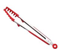 Pince à Pâtes en Silicone Rouge, Manche Long 23cm, Rangement Verrouillable | Acier Inoxydable Poli, Prise Dentelée, Manipulation Aisée, pour Laitue, Petits-déjeuners et Cuisson au Gril