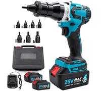 Pince à Riveter Sans Fil M3-M12 Auto/Manuel Brushless 26V | Écrou à riveter automatique, 5200mAh, 7 embouts, chargeur, mallette, Pour alu, fer, acier inoxydable