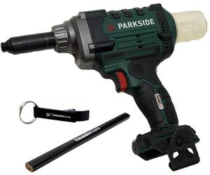 Pince à rivets sans fil PARKSIDE® PABNSG 20-Li, avec crayon de charpentier HEADNMORE® et porte-clés