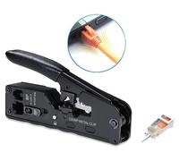 Pince à sertir, acier à haute teneur en carbone, format mini, compatible avec les câbles de 23 AWG à 26 AWG, fonctions de dénudage et de coupe, comprend 12 connecteurs