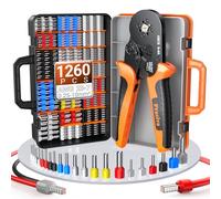 Pince a Sertir avec 1260pcs Cosses Electriques (260 Double & 1000 Unique Tube) pour 0.25-10mm² Embout de Cable, Preciva Cliquet Auto-ajustable Sertisseur, Cosses Electriques a sertir, avec Valise