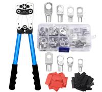 Pince a Sertir,AWG 10-0,6/10/16/25/35/50 mm² pince à sertir cosses avec Bornes à anneau en cuivre +60 PCS de gaine thermorétractable pince a sertir electrique multicouche Cliquet de sertissage pince
