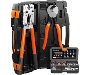 Pince à sertir, cosses de câble, pince 6-50 mm², cosses à anneau, bornes à vis en cuivre étamé, pince à sertir + pince coupante diagonale - Jeu de pinces à sertir avec coffret à outils