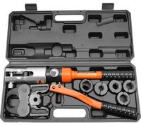 Pince à sertir - CW-1632 Sertisseuse hydraulique - V-Set 5 mâchoires V12-V28 - Pour tubes cuivre/raccords à sertir - Acier/Alu/CrMo - Avec boîte à outils - Orange