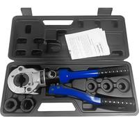 Pince à sertir hydraulique - Outil de sertissage - 10 t/98 kN - Tête pivotante à 360° - 3 jeux de matrices - Mallette à outils - Pour tubes en cuivre - Bleu/noir