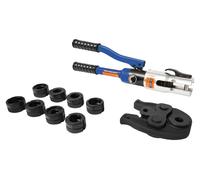 Pince à sertir hydraulique pour tubes - Manuelle - 10 tonnes - 9 matrices de sertissage - 12–28 mm - Pour tubes en cuivre - Hexagonaux et ronds - Bleue