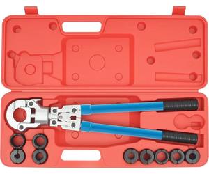 Pince à sertir PEX - Ensemble de pinces à sertir 6T - Pour manchons de sertissage PEX et cuivre - Avec coupe-tube - Jauge de contrôle (go/no-go) - Pour tubes en acier inoxydable - Bleu