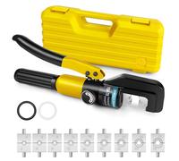 Pince à sertir pour cosses hydrauliques - Pince manuelle pour électriciens - Plage de sertissage : 4–70 mm² - 9 jeux de matrices - Joints d'étanchéité et mallette - Jaune