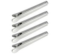 Pince Alimentaire en Acier Inoxydable 4 Pièces | Denture Spéciale, Réutilisable et Légère, Format Portable, Finition Argentée pour Paquet de Goûter