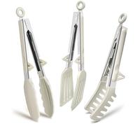Pince Cuisine Inox, 23cm Lot de 3 Pince Barbecue avec Embouts en Silicone, Pince Plancha pour Griller, Barbecue, Buffet, Blanc