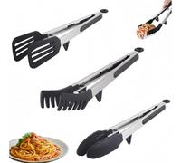 Pince Cuisine Inox 3 Pièces Pince Cuisine Silicone Pince de Cuisine Inox Sans BPA Pince Barbecue Pince Alimentaire Cuisine Pince Spaghetti Pince a Pate pour Barbecue Salade Griller Buffet (Noir)