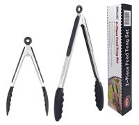 Pince de cuisine, 2 pièces, pinces de grillade professionnelles en acier inoxydable et en silicone, noires, de 23 et 30 cm