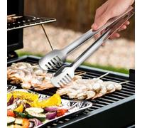 Pince de cuisine en acier inoxydable avec poignée dentelée incurvée, poignée antidérapante pour cuisiner, frire, griller, servir de la salade, des pâtes, du steak, du barbecue, argent, 28 cm (grande)