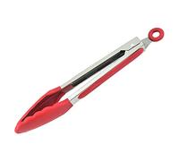 Pince de cuisine en silicone, pince de service pour la cuisine, résistante à la chaleur jusqu'à 230 °C, pinces alimentaires en acier inoxydable avec embouts en silicone antiadhésifs (22,9 cm, rouge)
