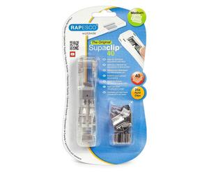 Pince distributrice de clips Supaclip® 40 Rapesco transparente + 25 clips an acier inoxydable