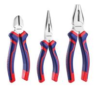 Pince en Acier au Carbone de Qualite avec Poignee Souple WORKPRO 3 Pieces,Pince a Bec Long 160mm, Pince Coupante 160mm, Pince Universelle 185mm pour Reparation Domestique
