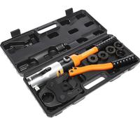 Pince hydraulique pour sertissage de tubes - CW-1632 - Presse manuelle de 10 tonnes (100 kN) - Pour tubes en aluminium et en plastique - Gaines de sertissage M12–M28 - Poignée ergonomique - Orange