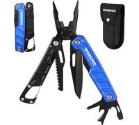 Pince Multifonction en Acier Inoxydable 11 en 1 WORKPRO avec Mousqueton, Couteau Multifonction avec Etui Pince Scie Tournevis Ouvre-Boîte pour Survie Camping Randonnée (Bleu et Noir)