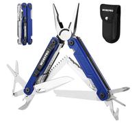 Pince Multifonction en Acier Inoxydable 18 en 1 WORKPRO, Outil Multifonction avec Sac, Multitool Couteau Scie Tournevis Ouvre-Boîte pour Extérieur, Camping, Randonnée, Réparation (Bleu)
