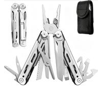 Pince multifonction pliable en acier inoxydable, outil multifonction EDC pliable de poche avec scie et tournevis, outil portable de survie et de camping avec étui en nylon