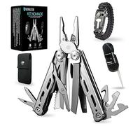 Pince multifonctions 17-en-1 avec couteau pliant, bracelet paracorde et pierre à aiguiser - Kit de survie utile pour homme - Coffret cadeau original pour la randonnée, camping, Noël ou fête des pères.