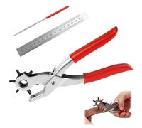 Pince Perforatrice Cuir Rotative Avec 6 Tailles De Trous (2-4,5 Mm) - Pince À Trous Multifonction En Acier Galvanisé Avec Lime Et Règle - Idéal Pour Ceintures, Bracelets, Toiles, Tissus Et Projets De