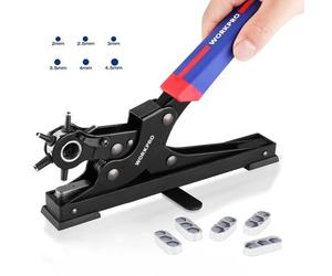 Pince Perforatrice Rotative pour Cuir de Bureau avec 6 Tailles de Poincon Interchangeables WORKPRO, Erforatrice Rotatif Tres Resistante pour Ceinture, Tissu, Papier, Carte, Plastique, Sac, DIY