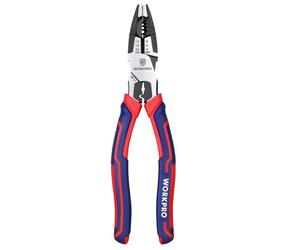 Pince Universelle Multifonctionnelle 209mm WORKPRO, Fonction 5 EN 1 - Maintenir/Denuder/Couper/Sertir/Serrer, Fabriquee en Cr-V, avec Poignee Bi Matiere pour Usage Domestique ou Electricien