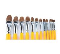 Pinceaux De Peinture À L'huile En Bois Pour Aquarelle, Ensemble De 12 Pièces, Tête Ronde, Queue De Belette, Fournitures De Papeterie En Acrylique