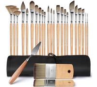 Pinceaux Peinture Acrylique Professionnels - Set de 26 Pinceaux d'artiste | Poils Synthétiques, Sans Perte de Poils, avec Étui et Spatule, Idéal pour Acrylique, Gouache, Huile et Peinture sur Toile