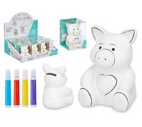 Pincello Tirelire Cochon Céramique Blanc avec 4 Feutres 9x12,5x10 cm (Set de 24)